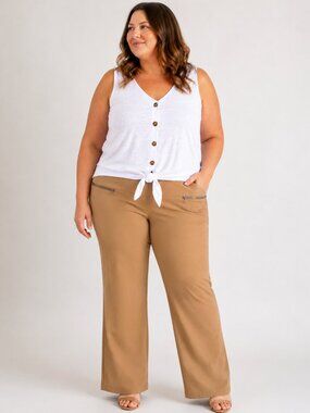 Violets & Roses Ruthy Solid Zipper Bootcut Pants Camel Tan 18W